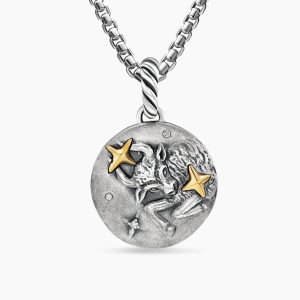 Taurus Amulet in Sterling Silver with 18K Yellow Gold and Diamonds, 19mm