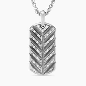 Chevron Tag in Platinum with Diamond Baguettes, 35mm