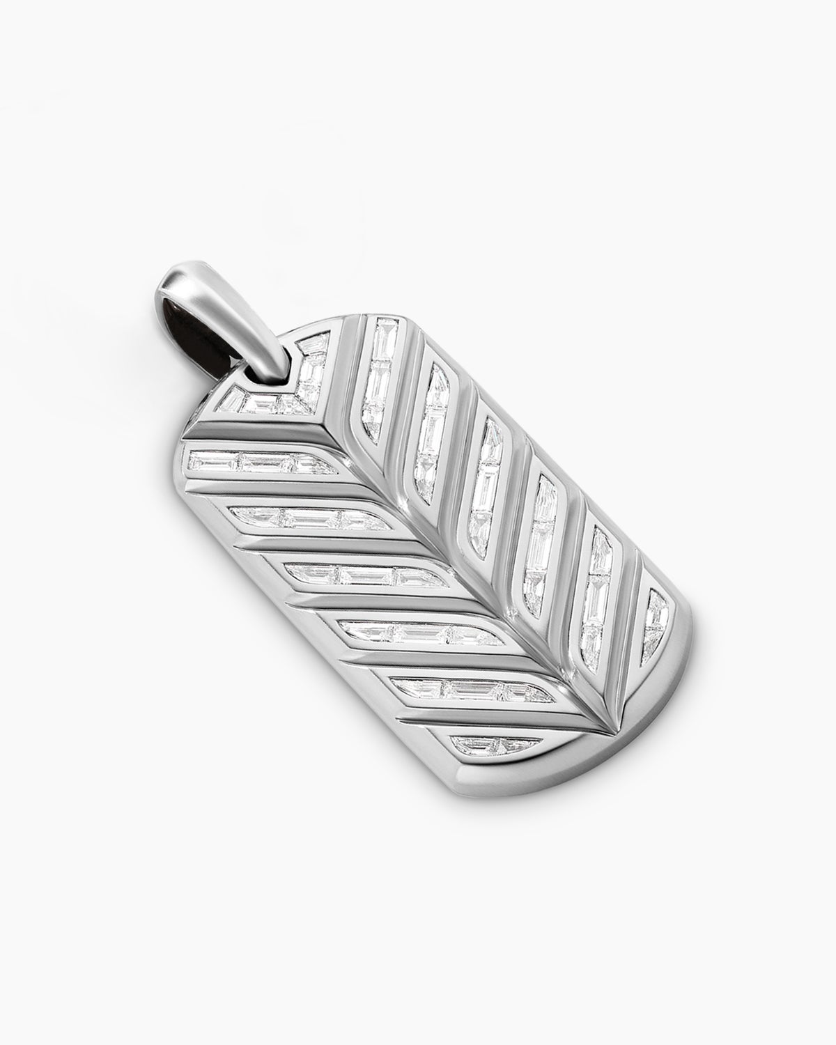 Chevron Tag in Platinum with Diamond Baguettes, 35mm