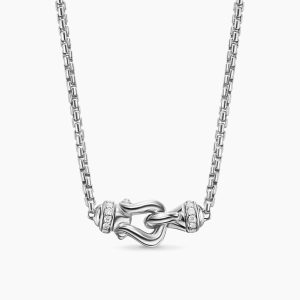 Petite Buckle Necklace in Sterling Silver with Diamonds, 16.2mm